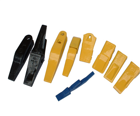 Bucket teeth and adapters of earthmoving machinery